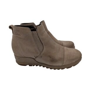 Sorel Evie Pull On Waterproof Suede Wedge Ankle Boots Major Brown NL3816-264 8.5